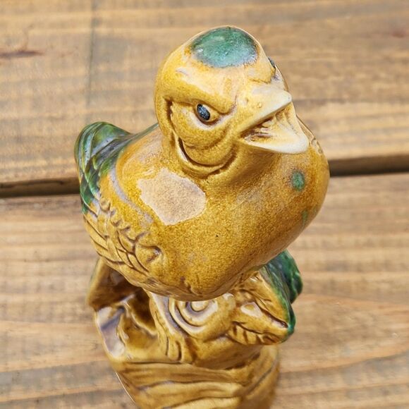 Vintage MCM Gold Finch Bird Figurine Beautiful Blue Green & Gold Glaze 11" Japan - Picture 2 of 12